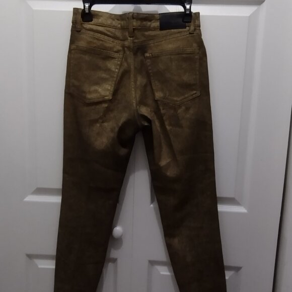 Lauren Ralph Lauren Black Label Metallic Gold Skinny Wax Jeans Super Stretch  4 - Picture 6 of 8